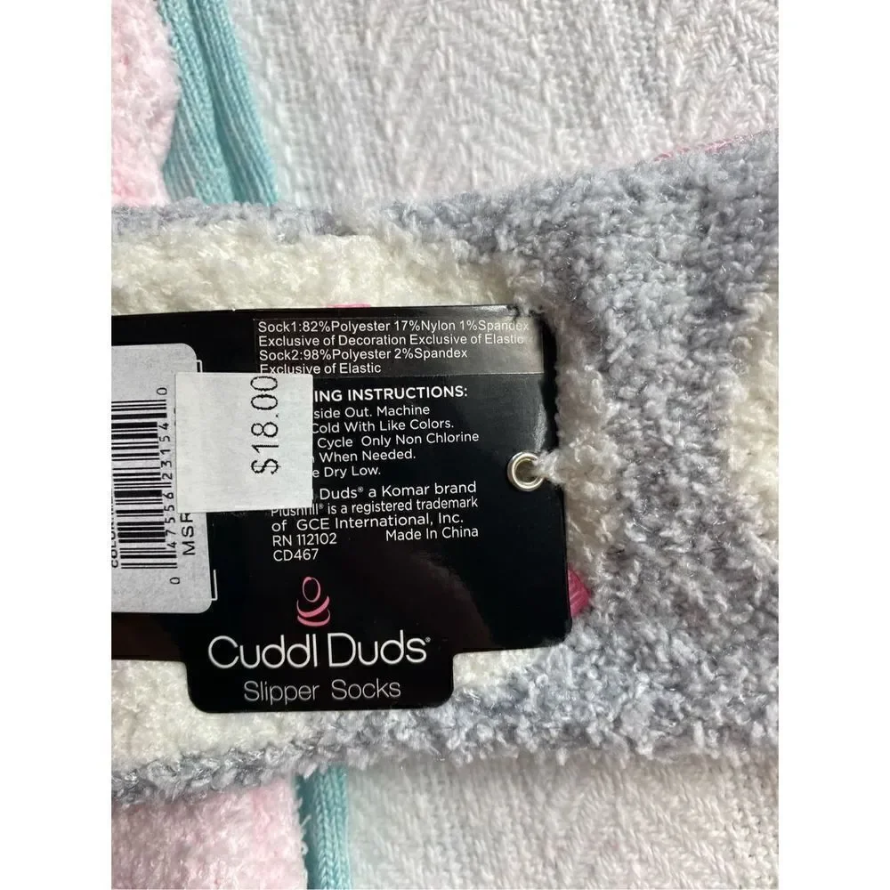 Cuddl Duds Girls Shoe Size 4-10 Lounge Crew Slipper Socks Total 4 Pr